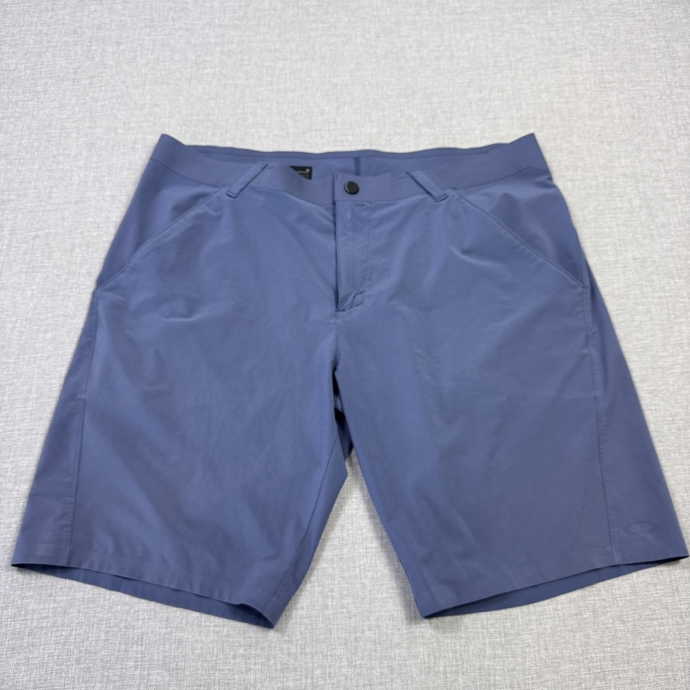 Oakley Golf Chino Shorts Men 40 Blue Flat Front Stretch Elastic Waist 10" Inseam